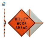 Roll Up Sign & Stand - 36 Inch Reflective Utility Work Ahead Roll Up Traffic Sign